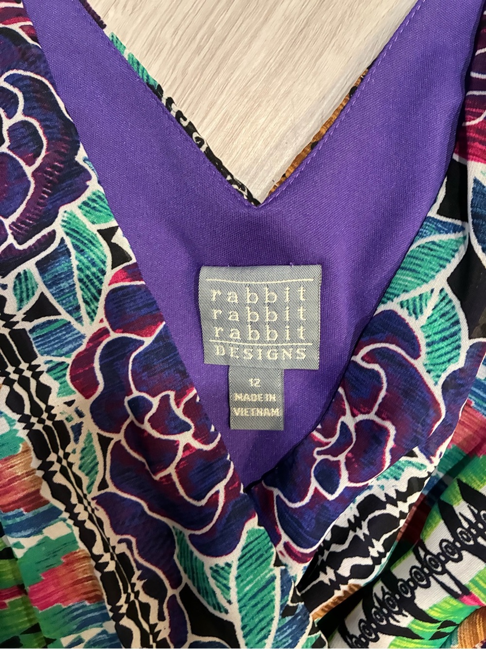 Rabbit Rabbit Rabbit Multicolor V-Neck Handkerchief-Hem Tunic - Picture 3 of 7
